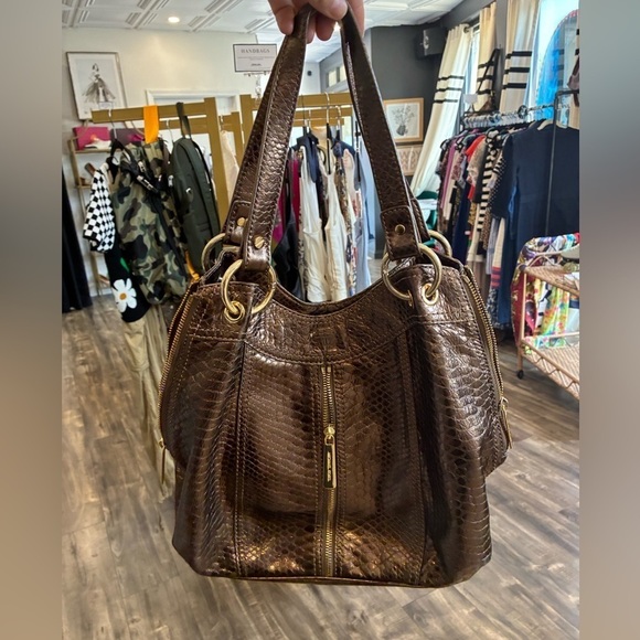 Michael Kors Cecily Small Studded Snake | Mercari Michael Kors bronze snakeskin shoulder bag